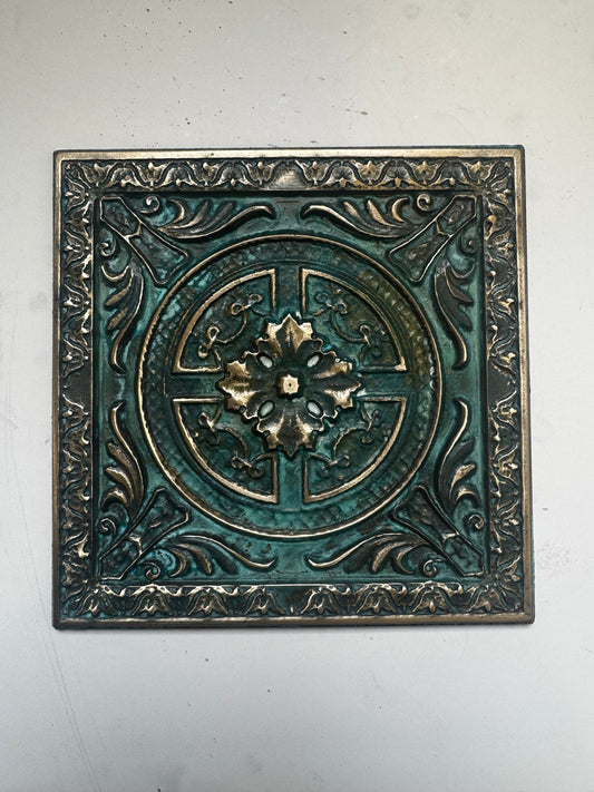 Verdigris floral decorative feature tile - Cast Bronze