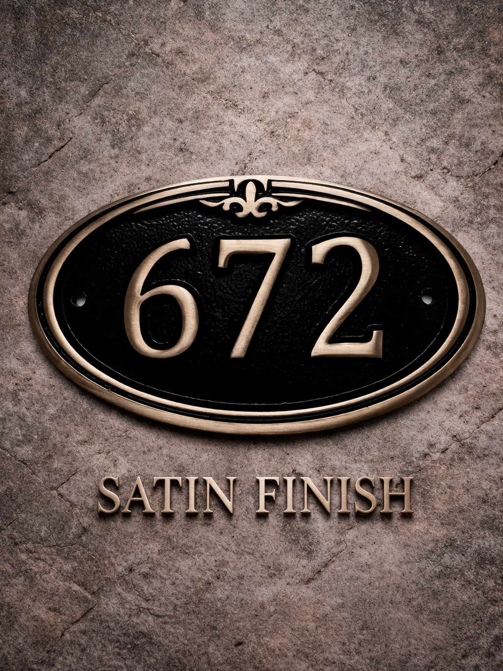 Cast Bronze Oval House Number Sign / Hotel Room Number Plaque – Fleur-de-Lis Style