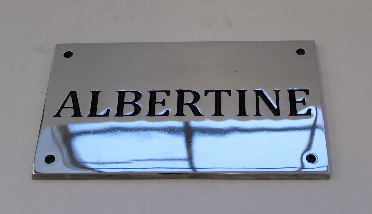 Polished aluminium name sign