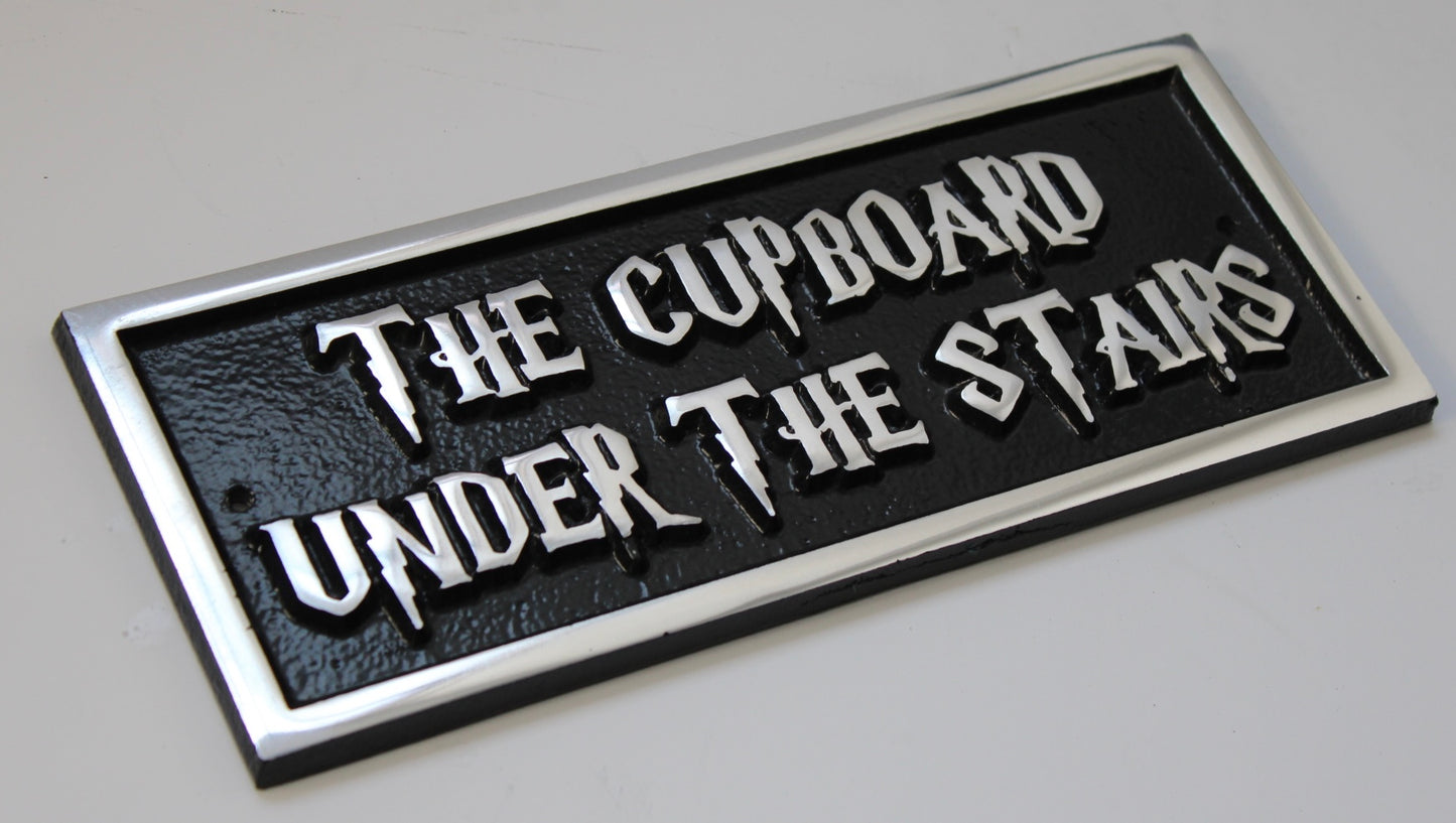 the cupboard under the stairs sign