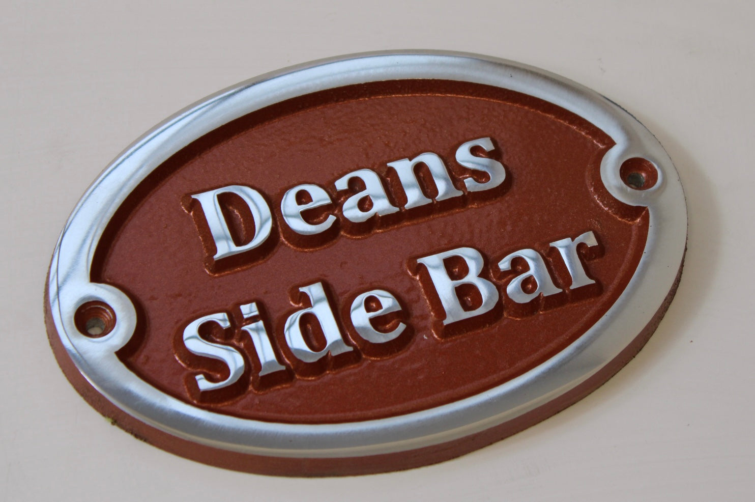 Name sign with copper background