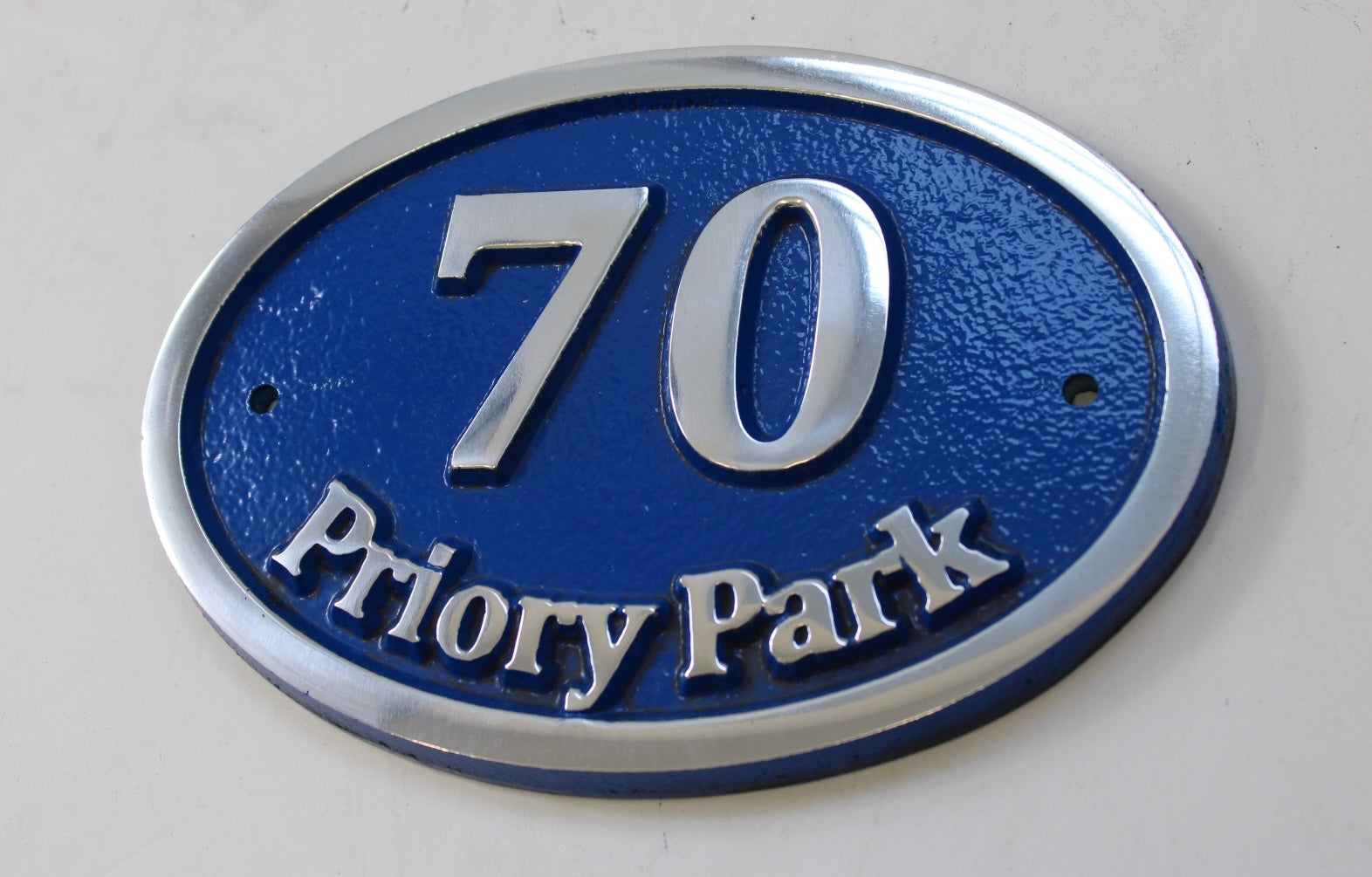 Metal House Name Sign oval in blue