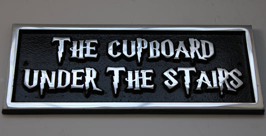 the cupboard under the stairs sign