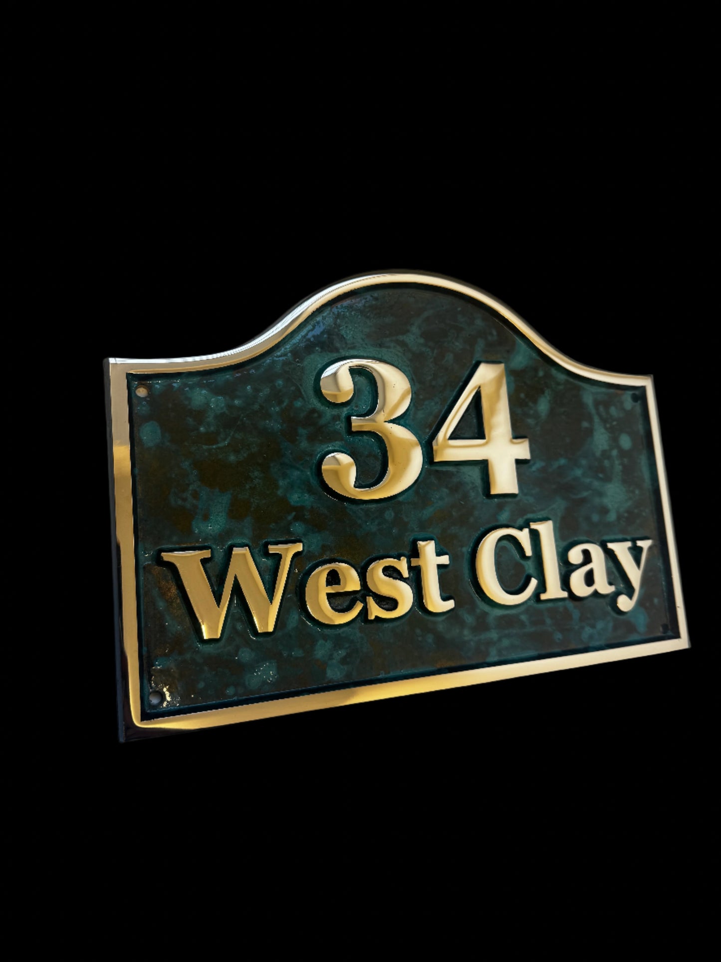 Verdigris Bronze House Sign with Oval Top - Polished
