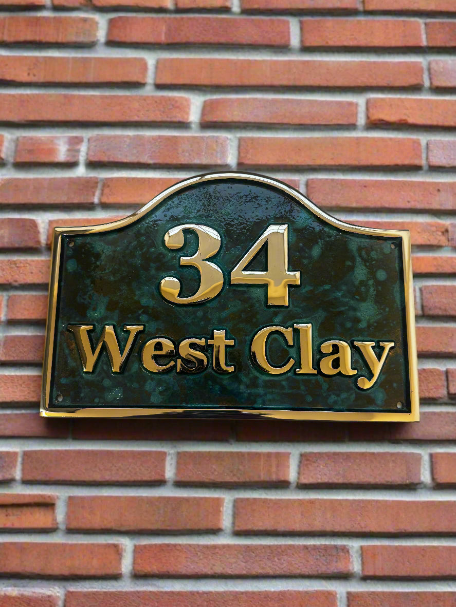 Verdigris Bronze House Sign with Oval Top - Polished