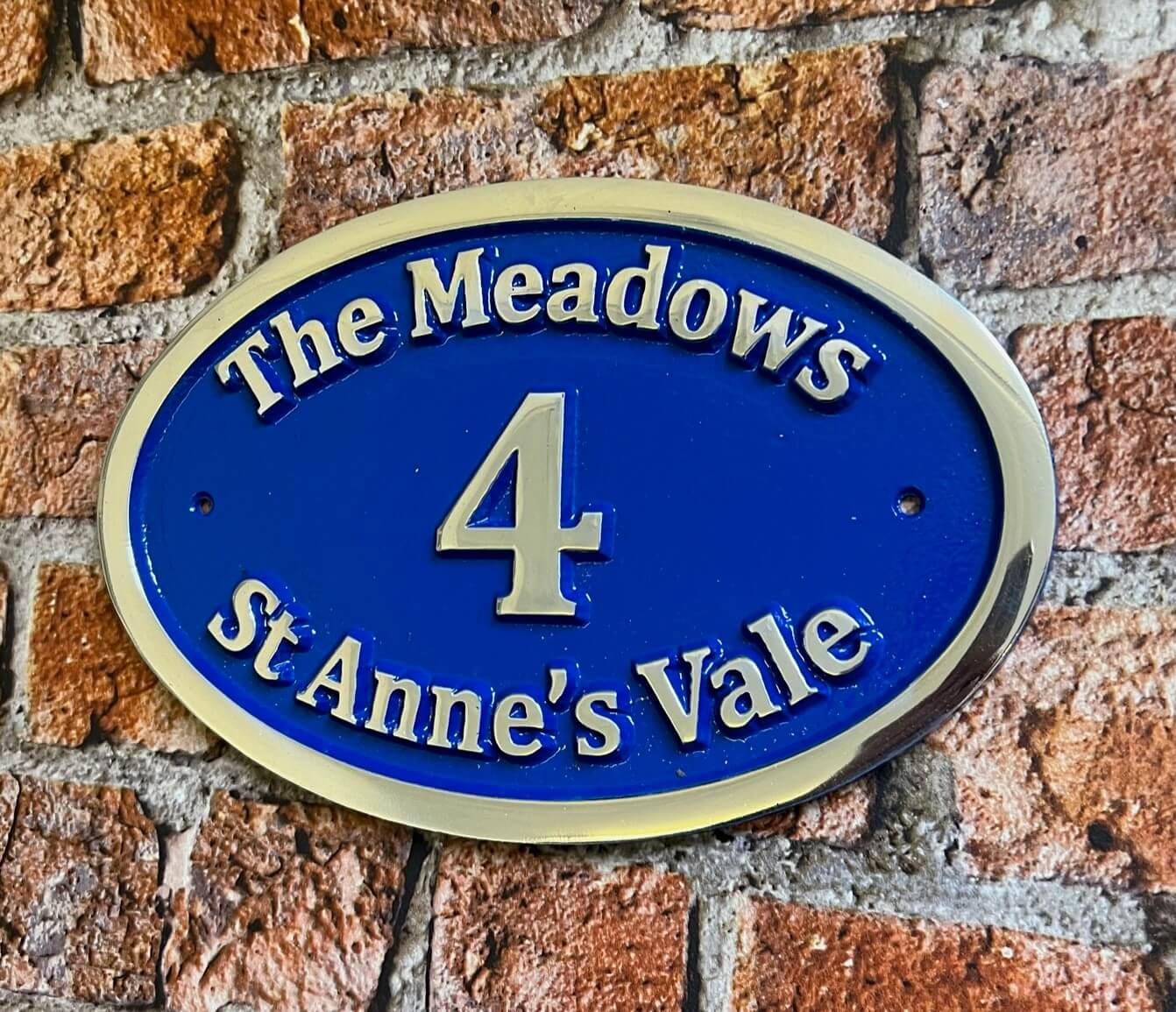 Metal House Name Sign oval in blue
