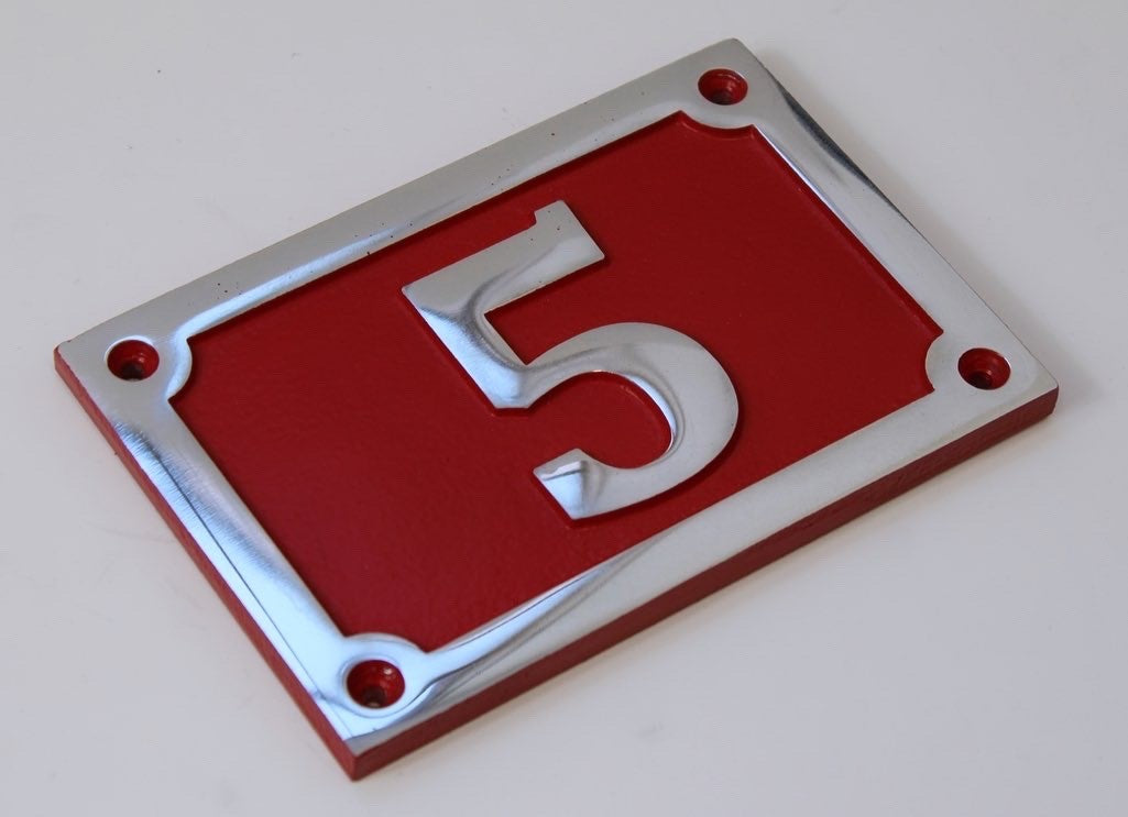 House number sign aluminium rectangle red