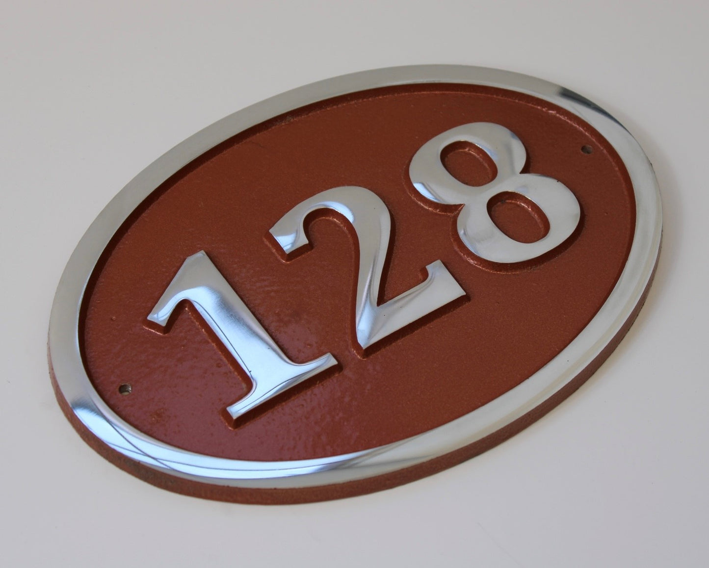 house number sign oval in copper