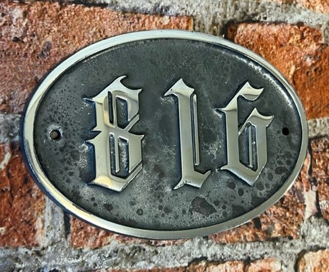 Numbered wall sign traditional style oval patina
