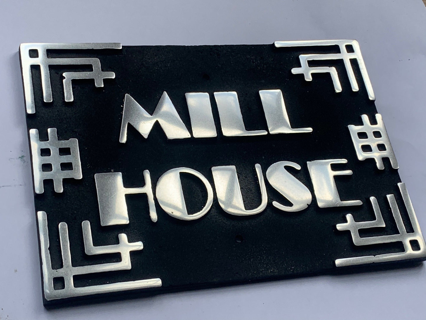 Metal House name sign art deco