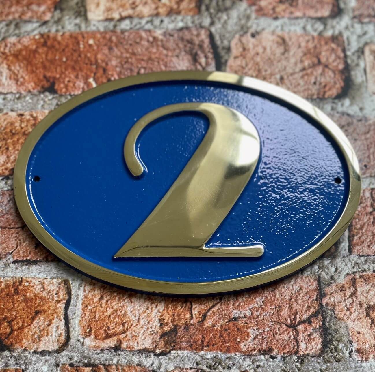 house number sign art deco blue background