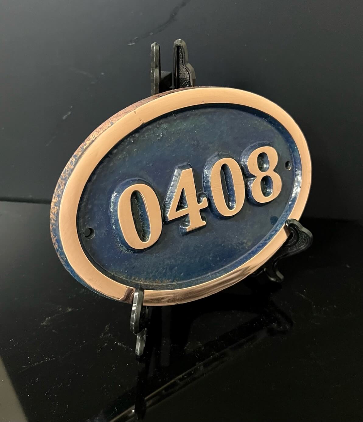 copper house sign blue patina