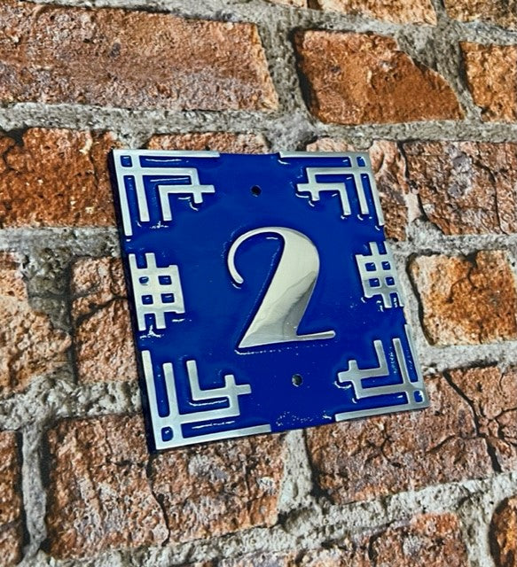 House Number Sign Art Deco in blue