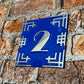  House Number Sign Art Deco in blue