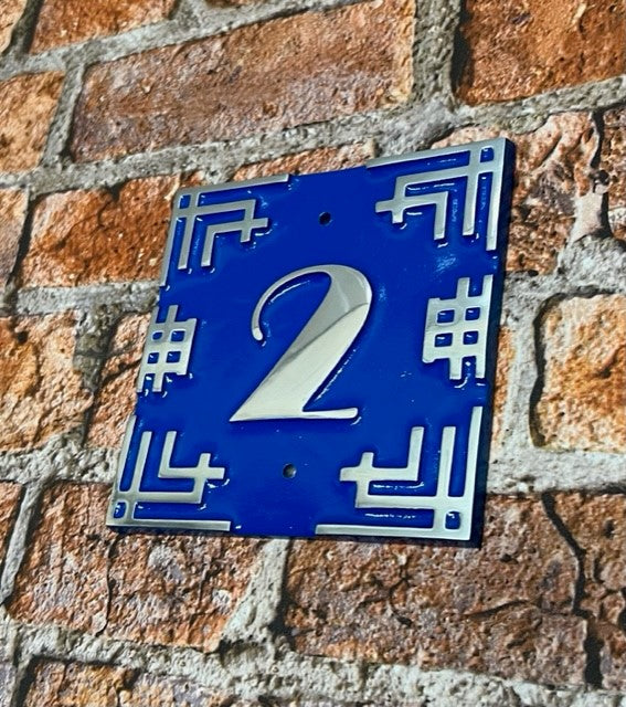 House Number Sign Art Deco in blue