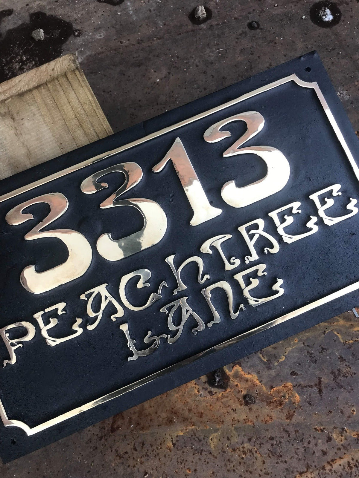 house name sign art nouveau bronze