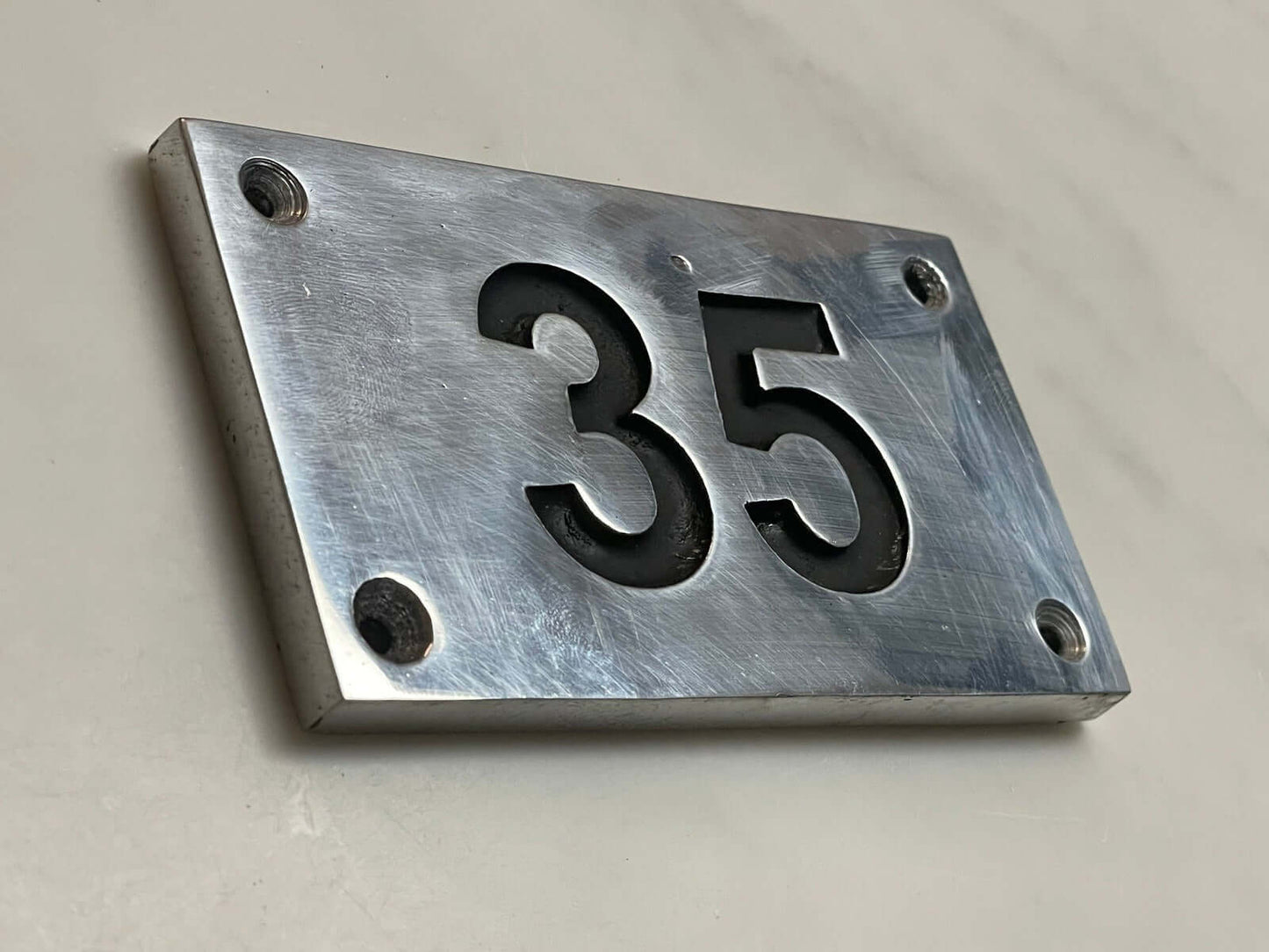 House Number Sign polished aluminium