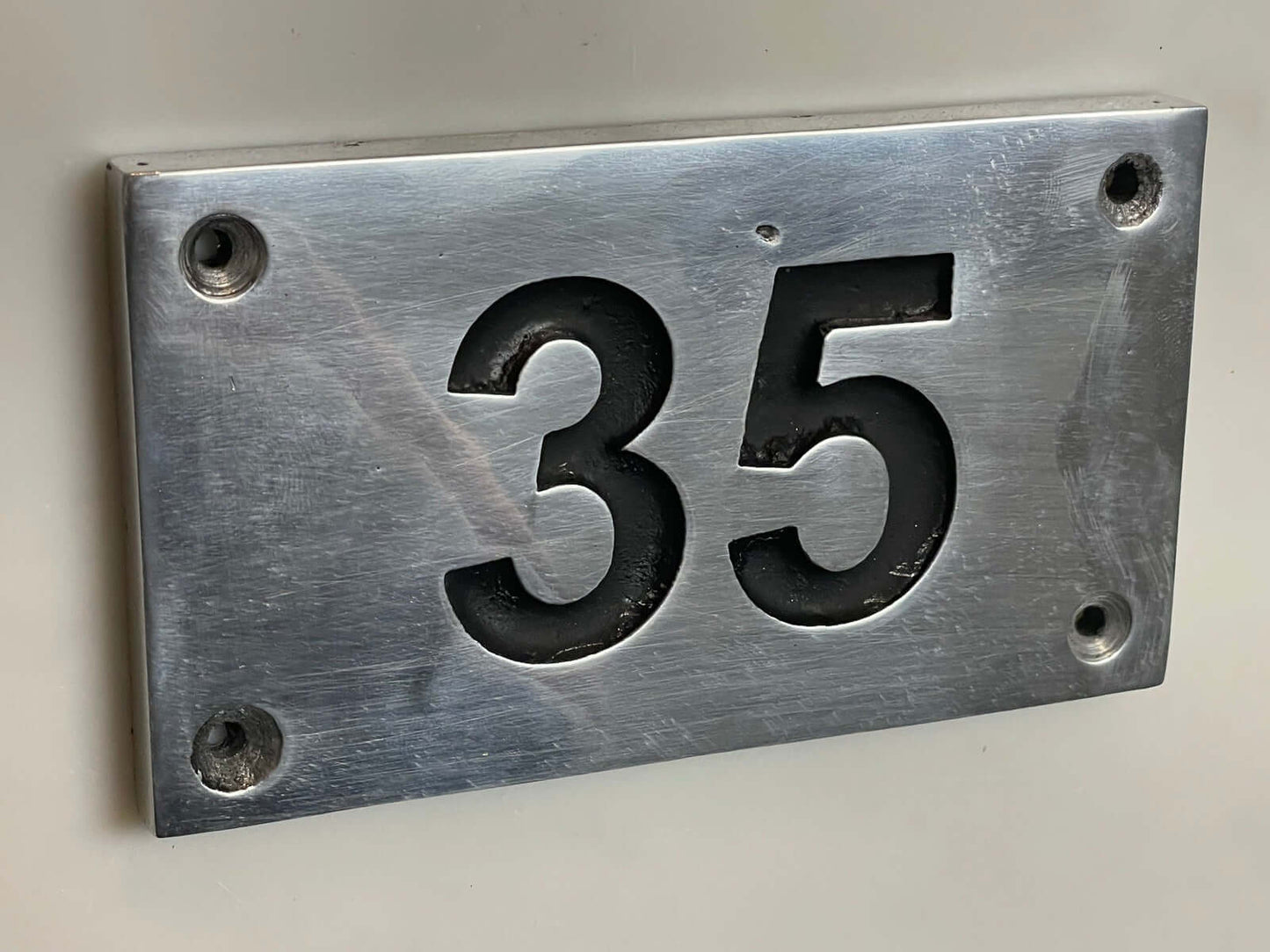 House Number Sign polished aluminium