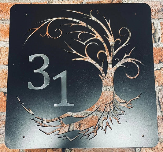 steel house number sign 