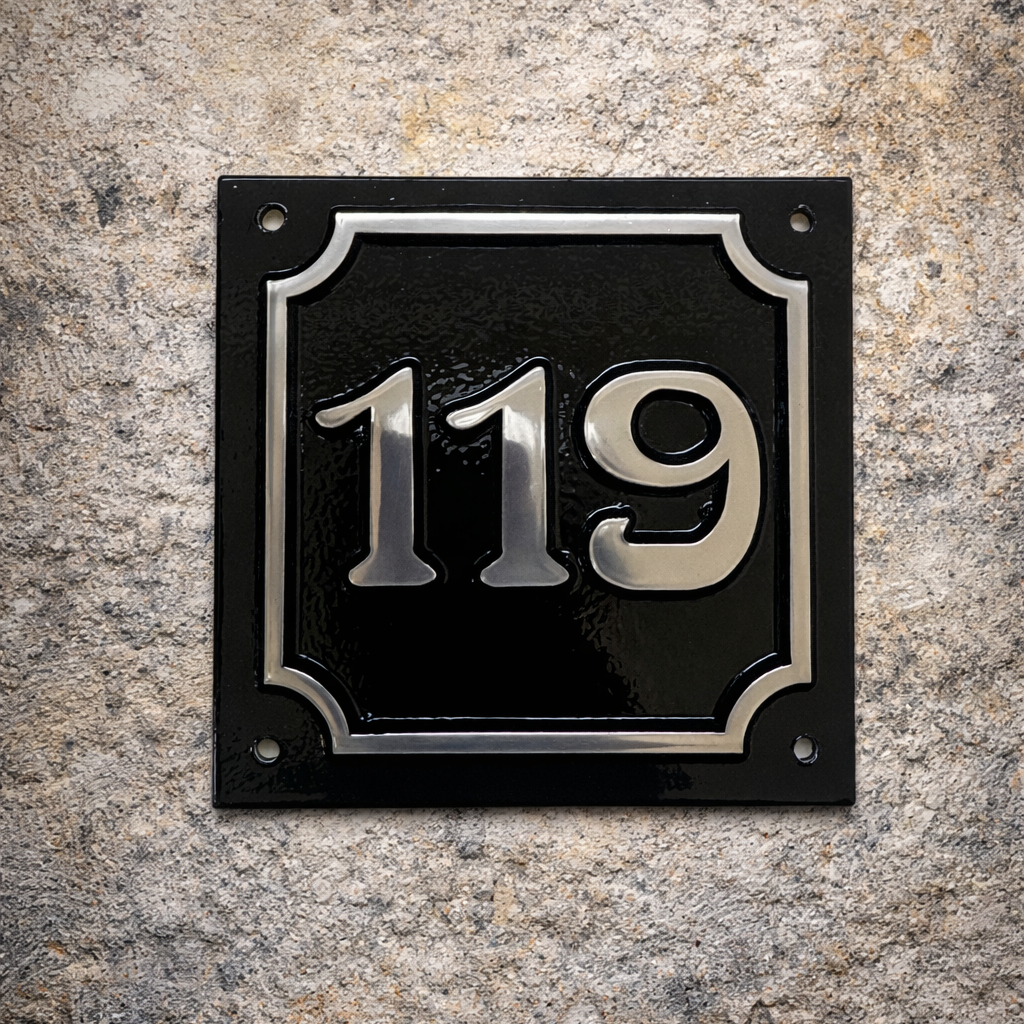 Square house number plaque- cast aluminium - art nouveau 5