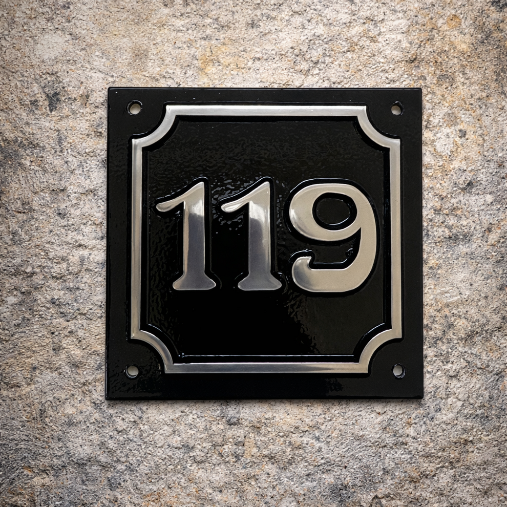 Aluminium Square House Number Sign | Art Nouveau Style