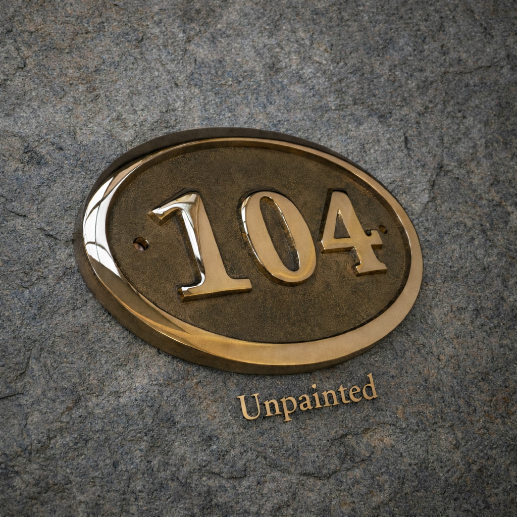 Cast bronze house number oval sign - unpainted