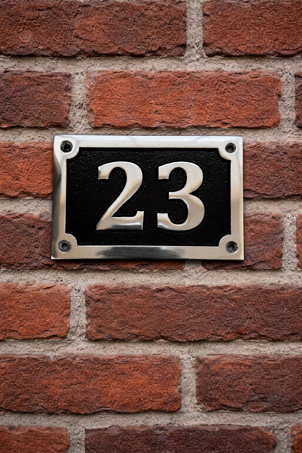 Cast aluminium rectangle house number sign with polished raised numbers and decorative border