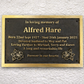 Cast bronze rectangle memorial plaque with satin finish, raised lettering and floral detail