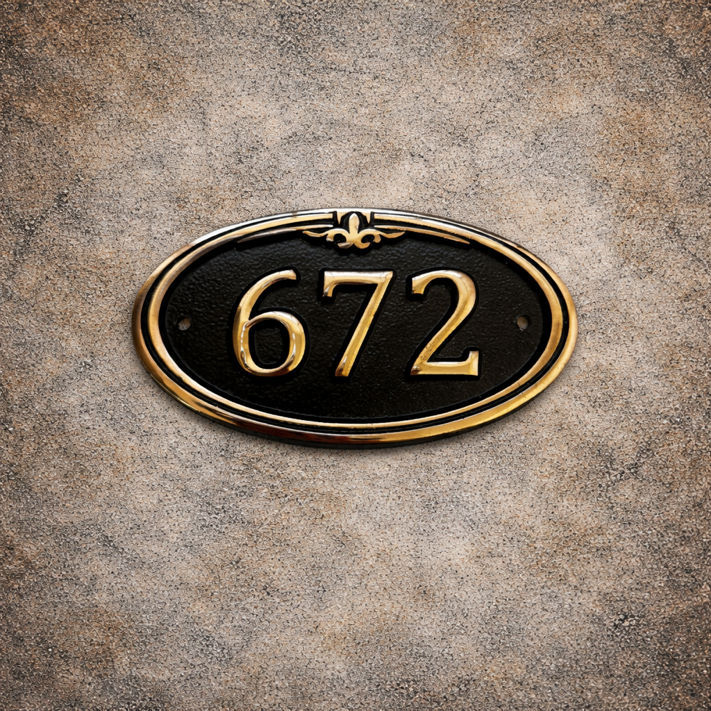 bronze oval hotel room number sign fleur de lis