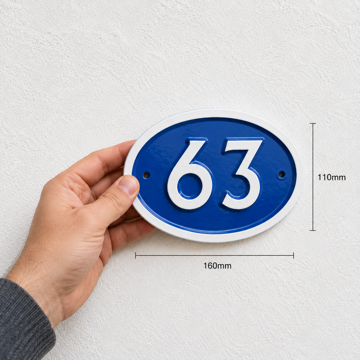 Blue Heritage Oval Cast Aluminium Address Plaque with Background Fixing Holes