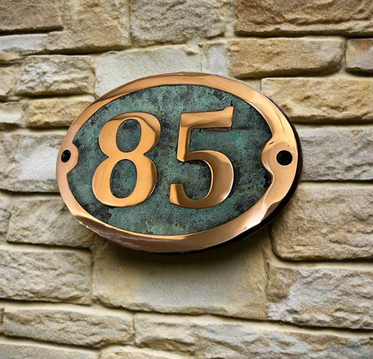 House number sign in copper