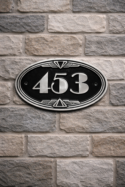 Cast Aluminium Oval House Number Sign – Art Deco Hotel Room Number Plaque