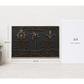 A rectangular black commemorative plaque with raised gold-toned text and military insignia, shown on a light wall beside a white A4 paper size reference card. Measurement labels on the left indicate 200mm height and 300mm width.