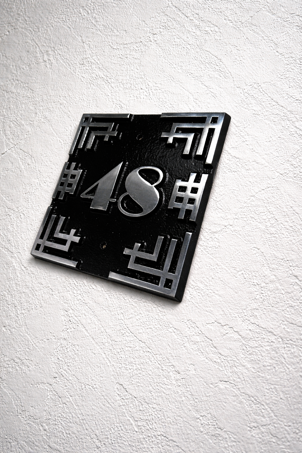 Art deco cast aluminium square house number sign