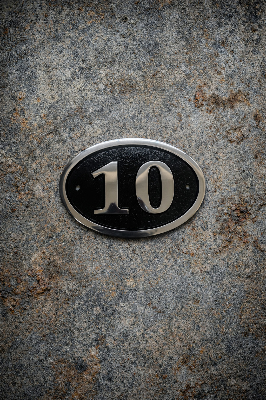 Cast aluminium oval house number sign with raised numerals and border