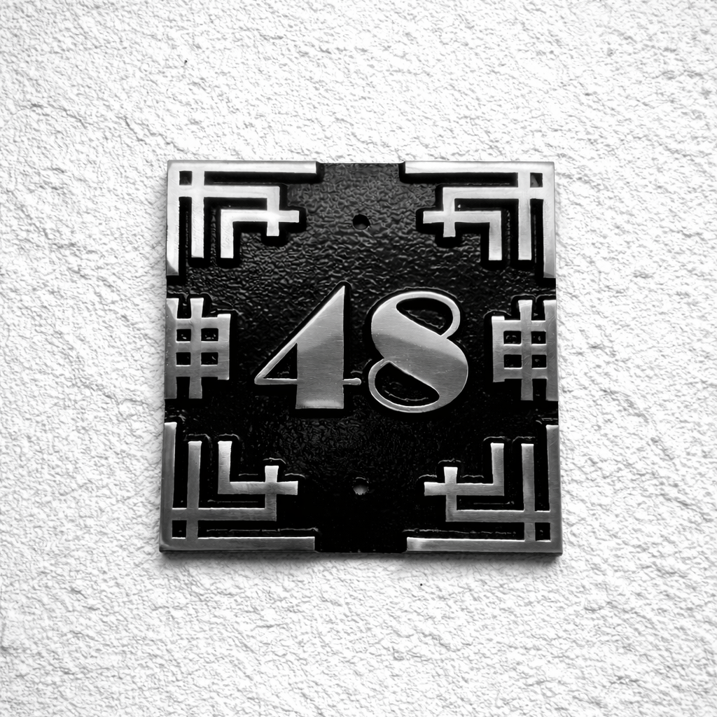 Art deco cast aluminium square house number sign