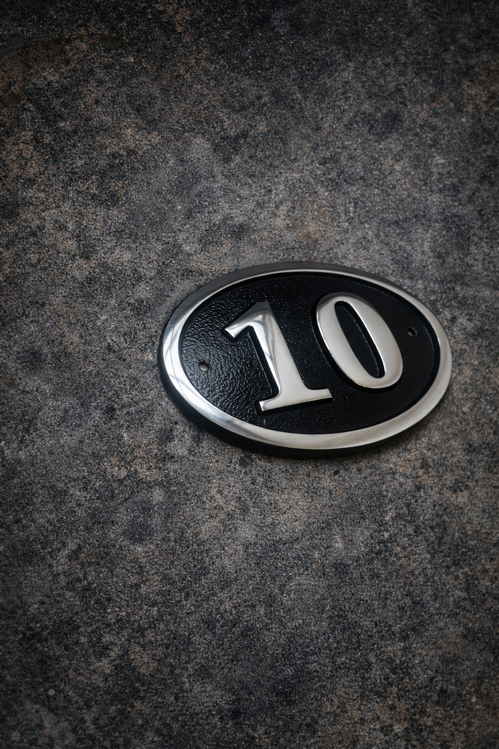 Cast aluminium oval house number sign with raised numerals and border