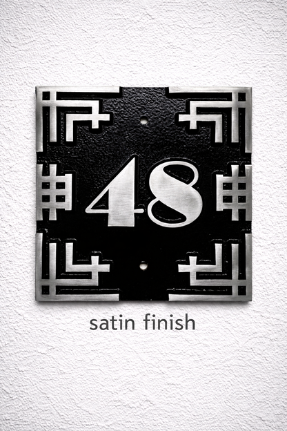 Art deco cast aluminium square house number sign