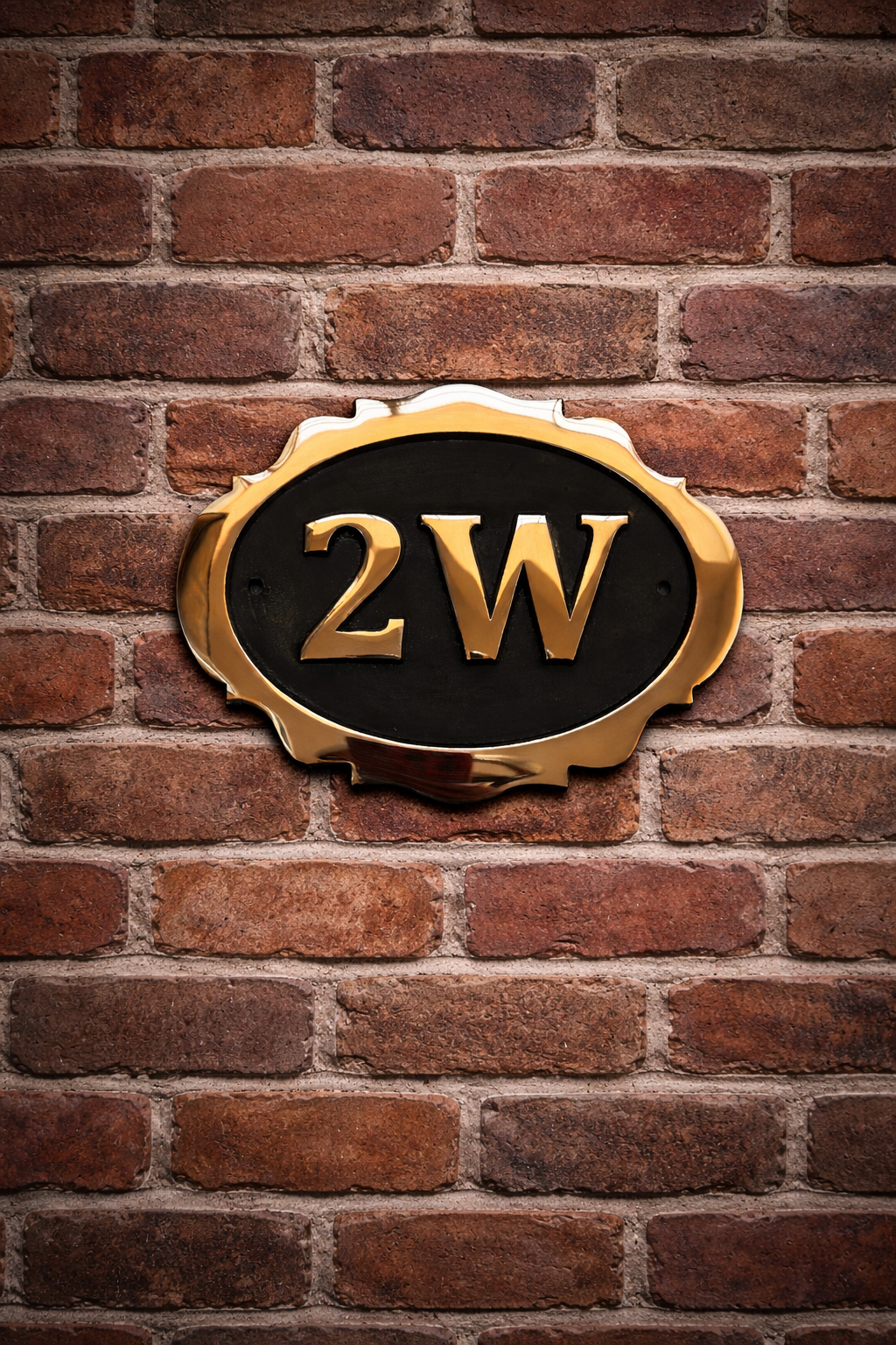 Cast bronze oval house number sign with decorative edge and raised lettering 