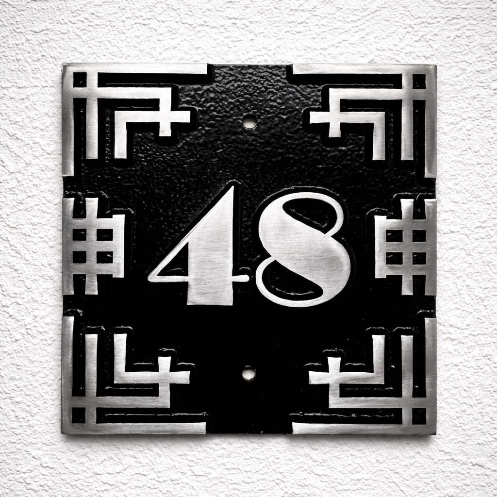 Art deco cast aluminium square house number sign