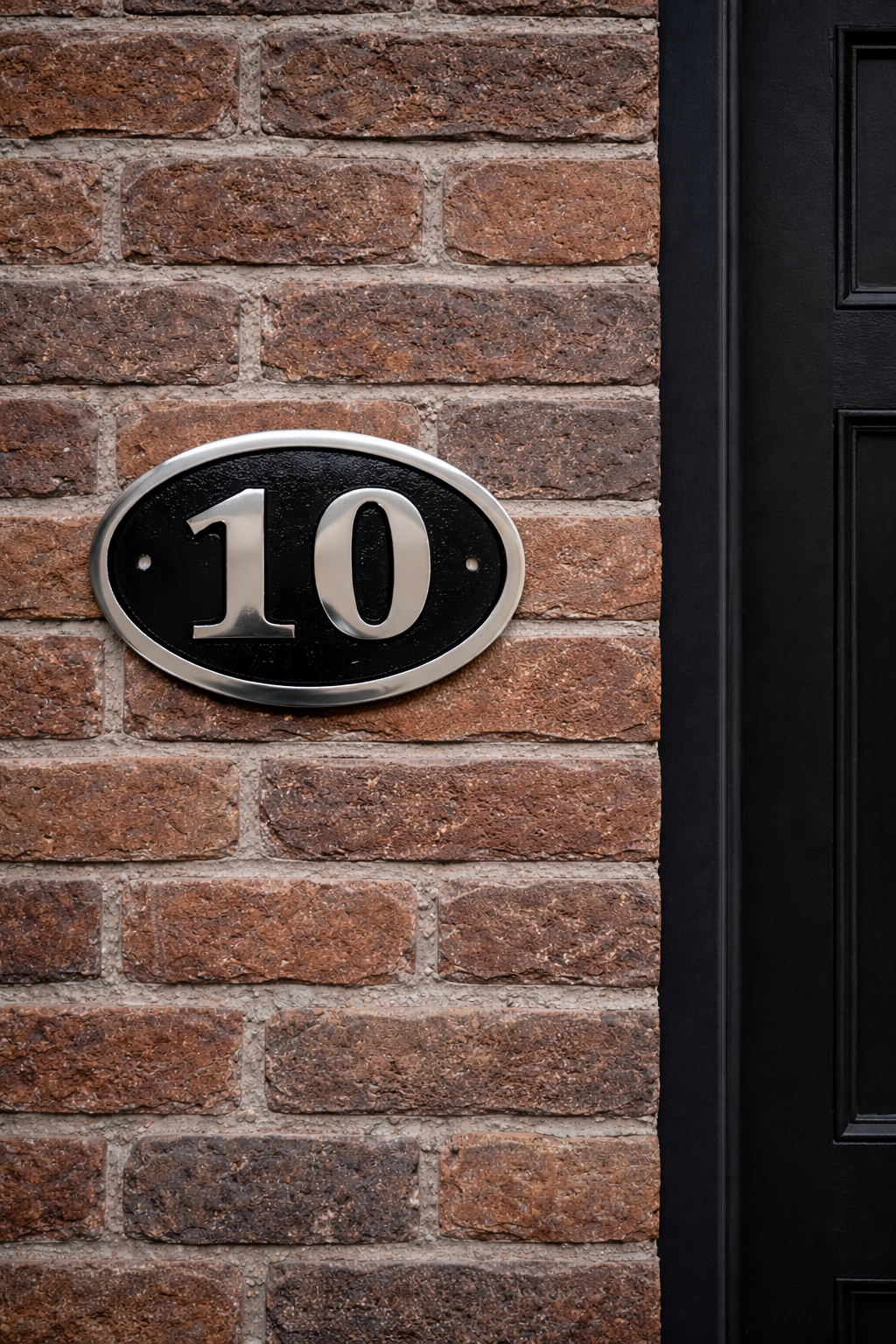 Cast aluminium oval house number sign with raised numerals and border
