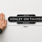 A black and silver British Henley on Thames Railways sign shown against a light gray wall, with a hand touching the left side for scale and a dimension marker reading 400mm below.