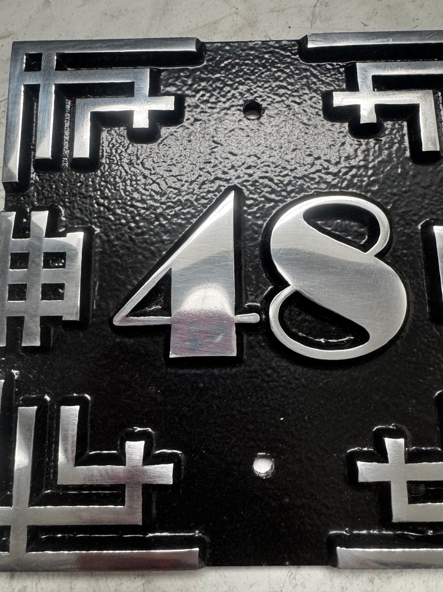 Art deco cast aluminium square house number sign