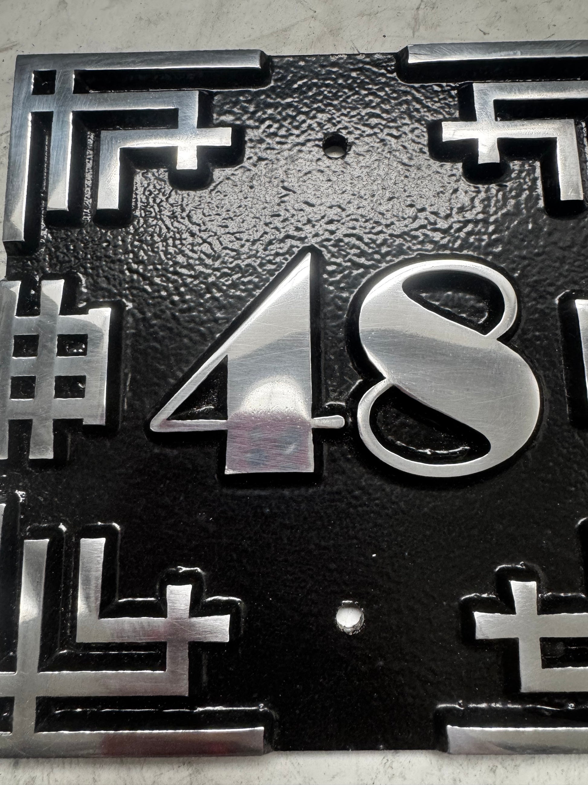 Art deco cast aluminium square house number sign