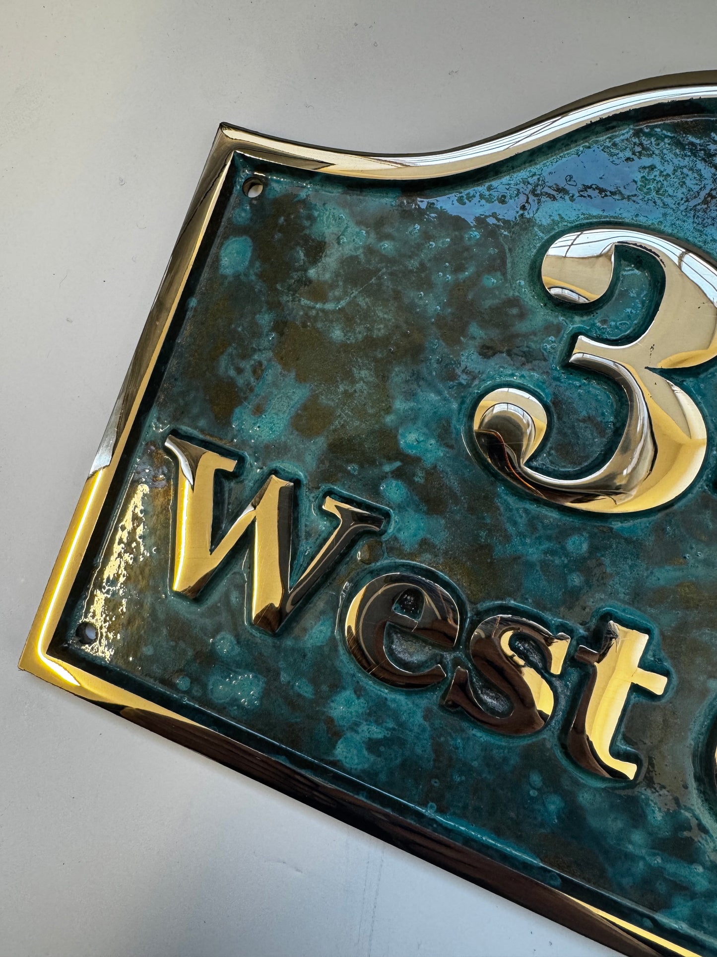 Verdigris Bronze House Sign with Oval Top - Polished