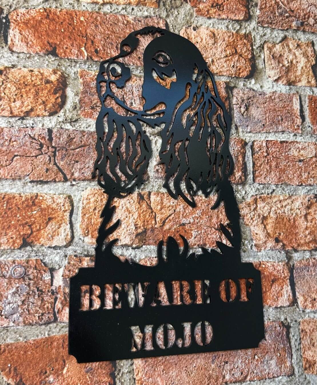 beware of the dog sign in steel black