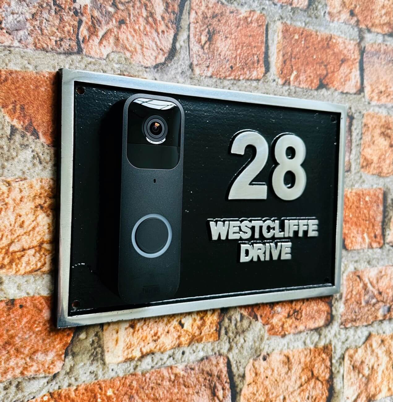 Modern address sign with smart doorbell