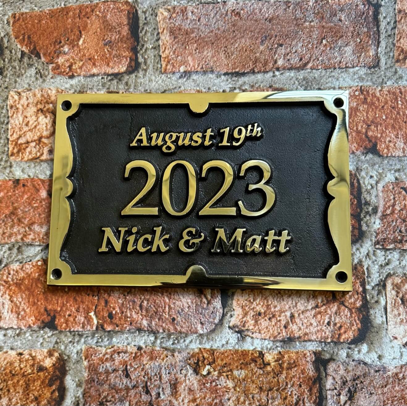 Cast wedding plaque in bronze