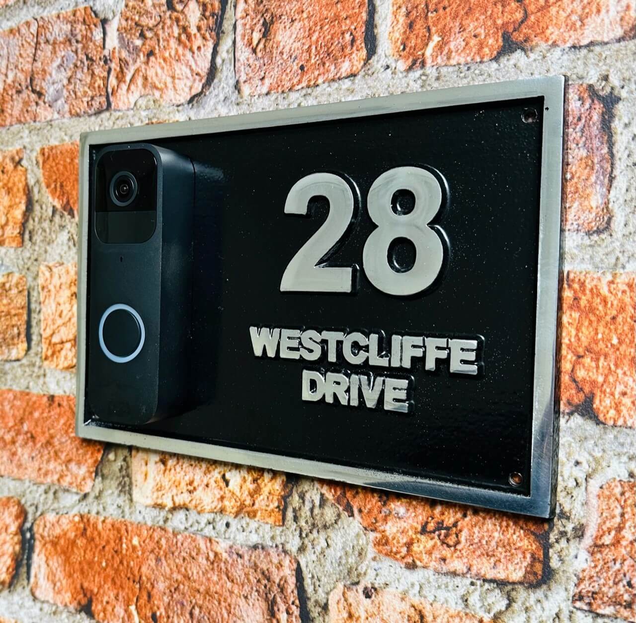 Modern address sign with smart doorbell