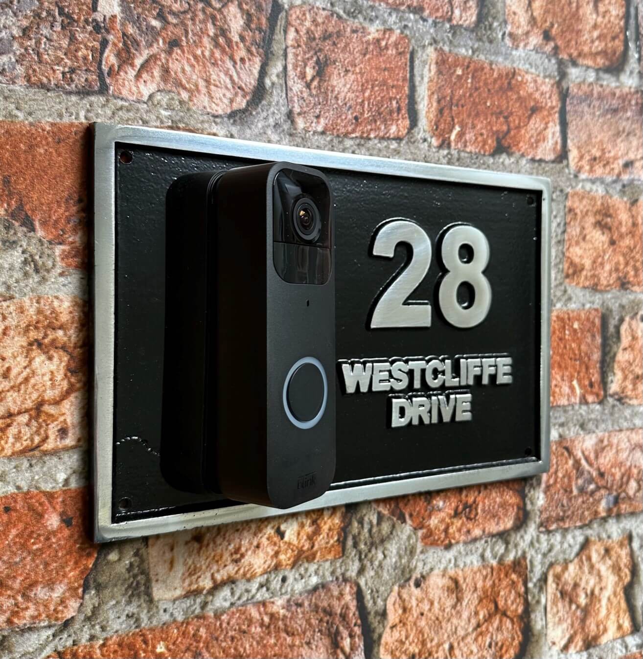 Modern address sign with smart doorbell